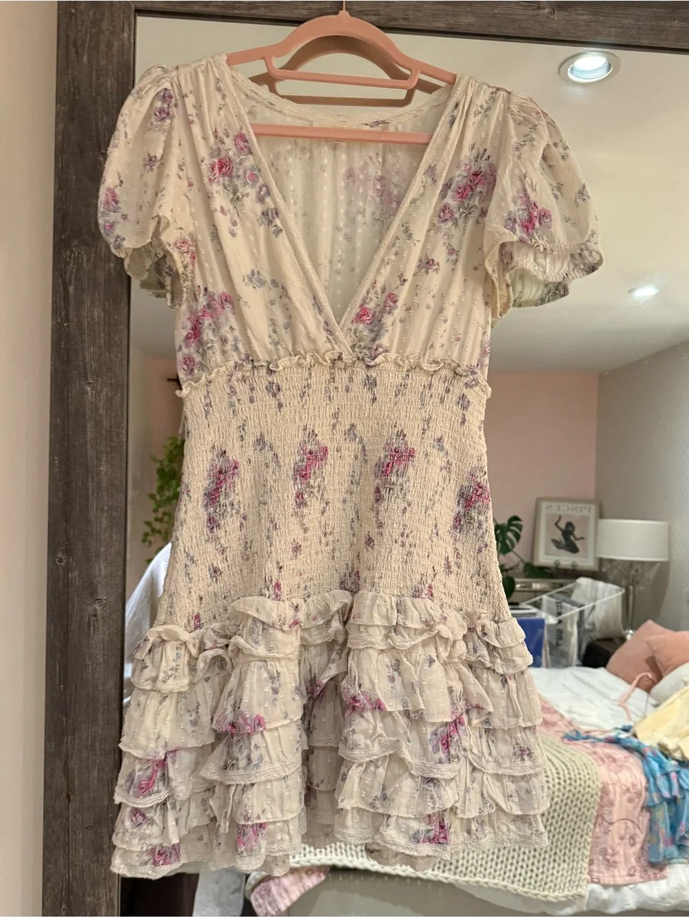 LoveShackFancy Floral Ruffled Smocked Mini Dress - Picture 2 of 3